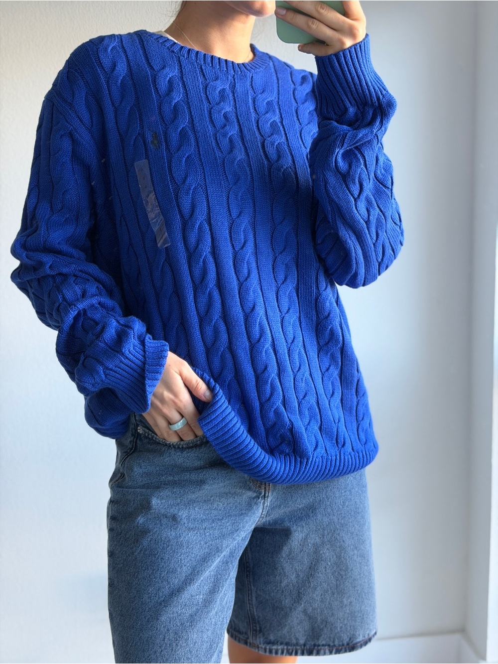 Blue Cable-Knit Crewneck Sweater - Men